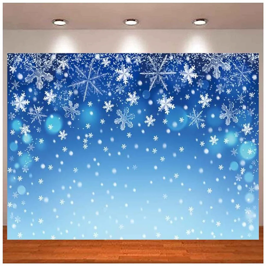 

Photography Backdrop Blue Winter Snowflake Christmas Bokeh Shiny Sparkle Party Background Merry Baby Shower Kids Birthday Decor