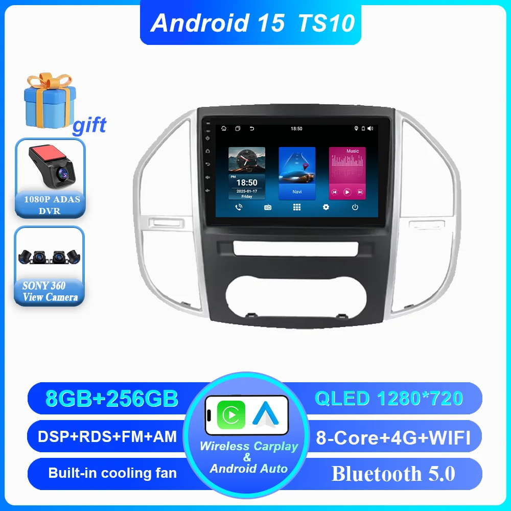 

Автомобильный радиоприемник Android 14, стерео для Mercedes Benz Vito 3 W447 2014-2020, авто GPS-навигация, мультимедийный видеоплеер, Carplay 2DIN DVD