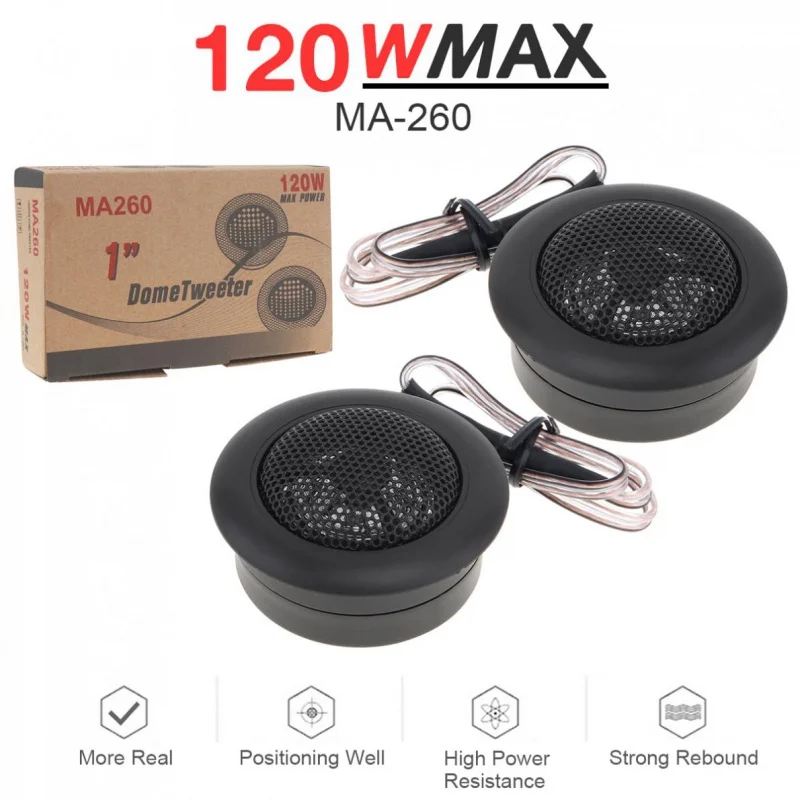 

2pcs 120W High Efficiency Mini Dome Tweeter Speaker 12V Loudspeaker Audio Auto Sound Speaker for Car Audio System