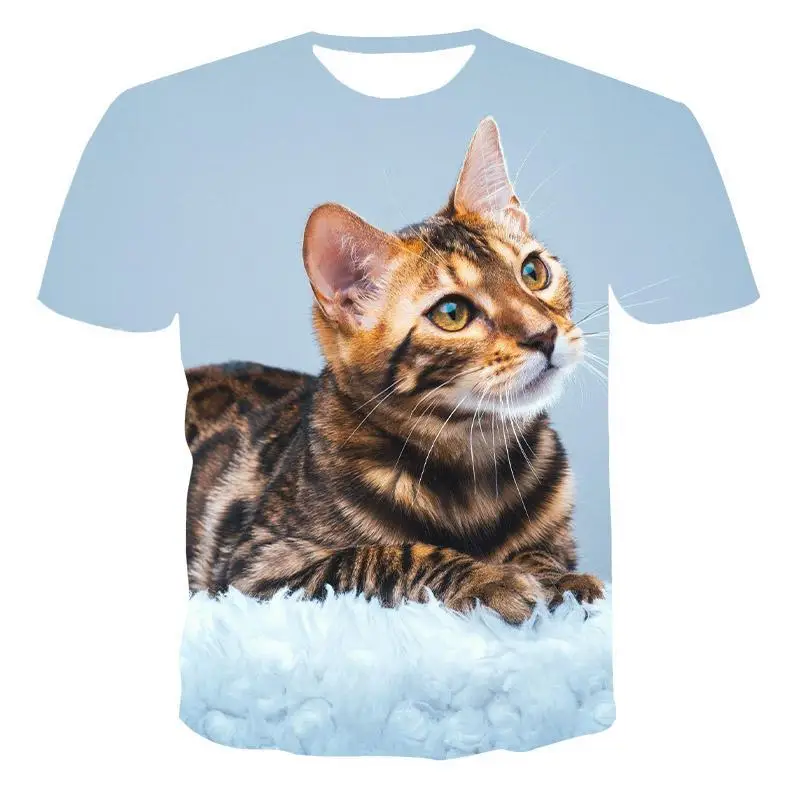 

Summer 2020 Hot Sale New T -Shirt European And American Style Unisex 3d Printing Cute Kitten Blouse For Men