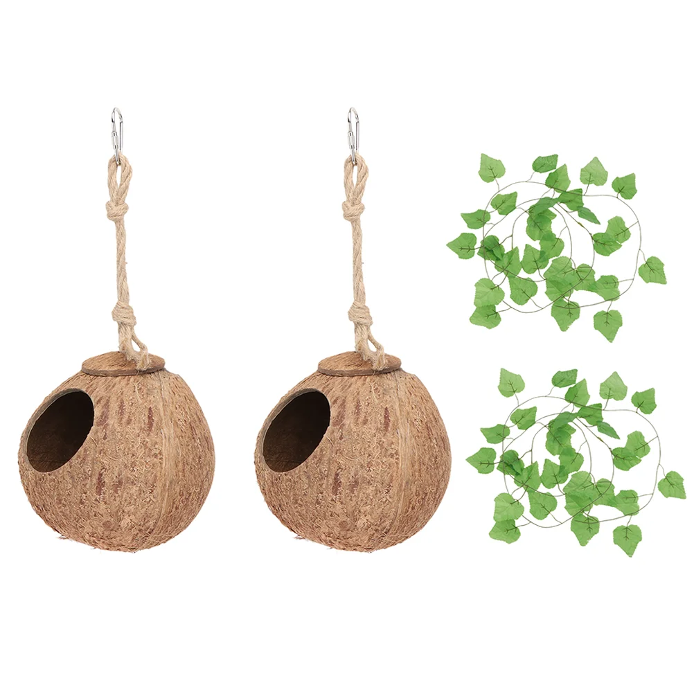 

House Bird Pet Gecko Reptile Hidecave Lizard Nesting Natural Parrot Shell Hideout Hut Pigeonbox Cage Crested Hanging Habitat