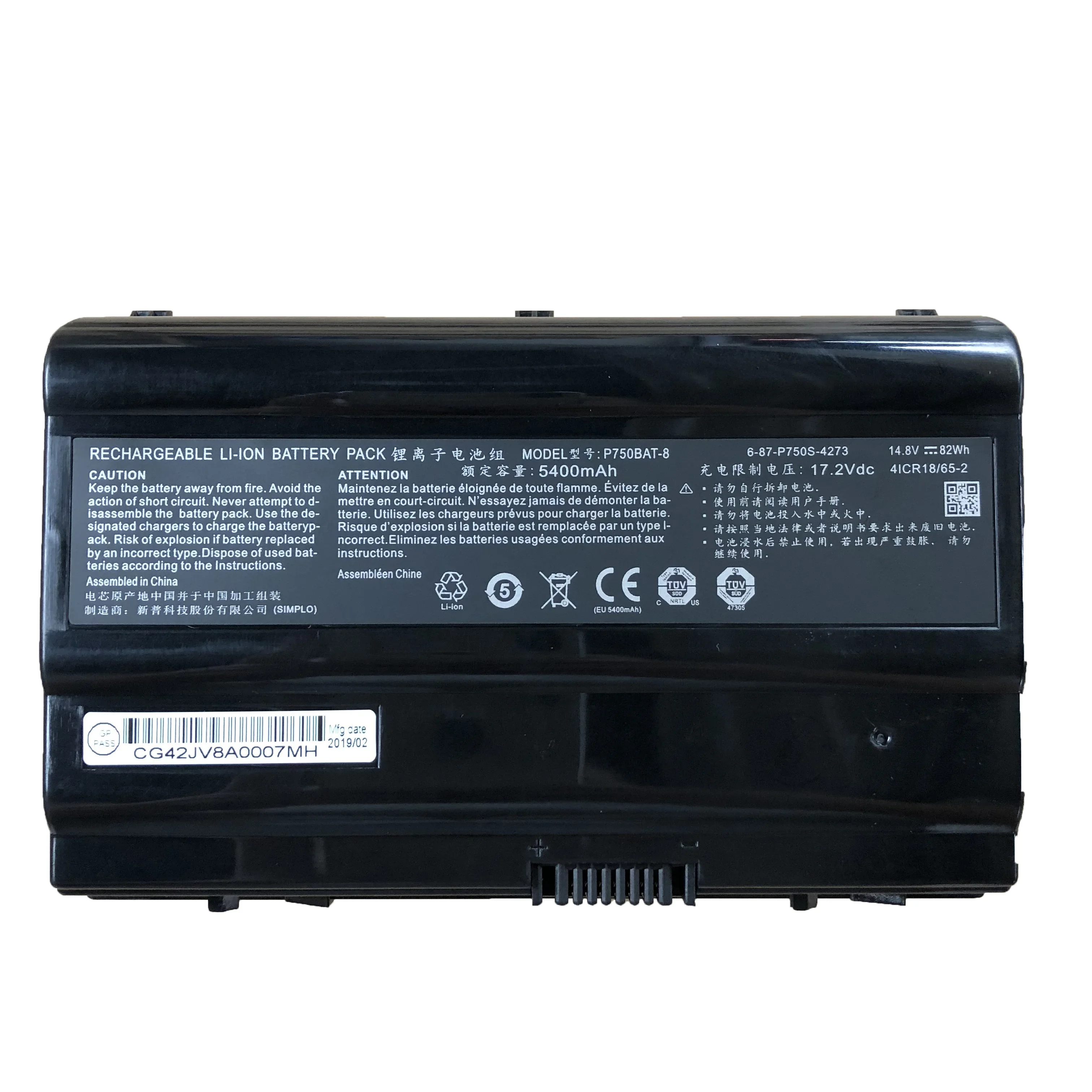 14 8 В 82 Втч/5400 мАч P750BAT-8 ОРИГИНАЛЬНЫЙ 6-87-P750S-4272 6-87-P750S-4U73 Аккумулятор для ноутбука Clevo