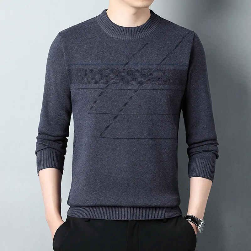 Мужской вязаный пуловер с круглым вырезом Черный Повседневный джемпер для осени