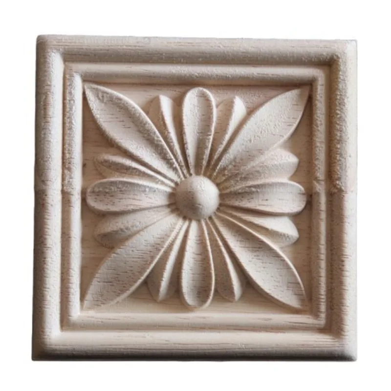 Квадратная резная неокрашенная деревянная декоративная аппликация молдинги