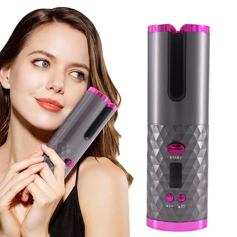 Automatic Rotating Cordless Ceramic Hair Curler USB Rechargeable Automatic Hair Curler LED Display Temperature Wave Portable