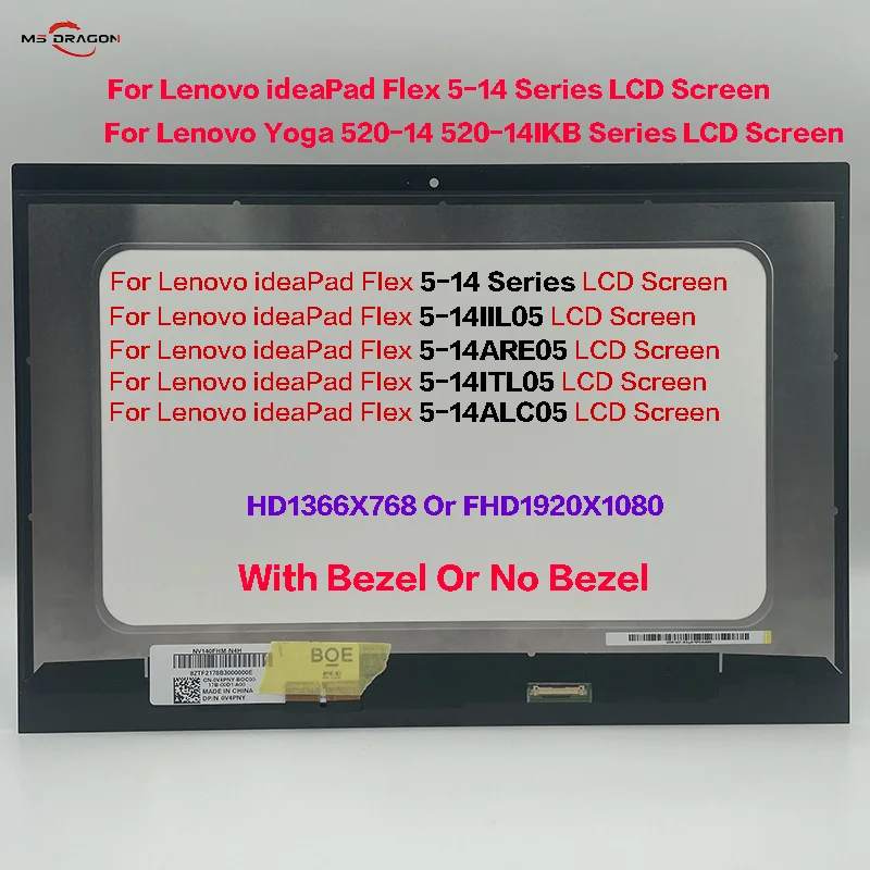 

Brand-New 14"For Lenovo Yoga 520-14 520-14IKB Ideapad Flex 5 14IIL05 Serie LCD Touch Scree Display Assembly 5D10N45603 5D10N4560