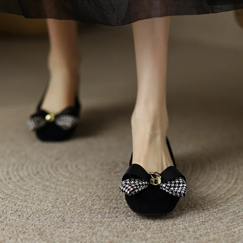 

Giant Comfortable Soft Leather Square-toe Bow Single Shoes Women's 2022 Spring New Retro Low-heeled Soft-soled Shoes
