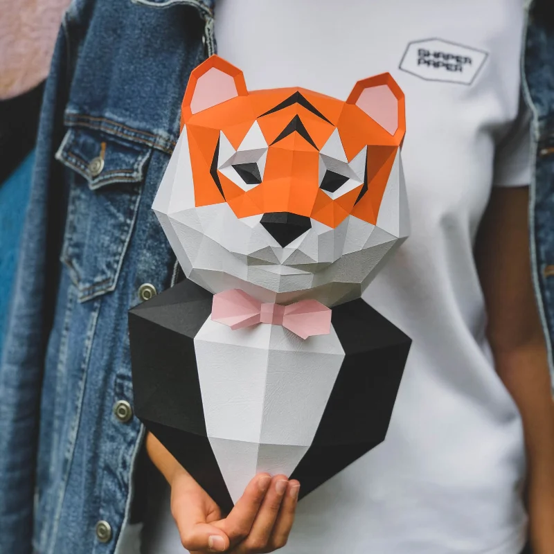 

Джентльмен Тигр 3D бумажная модель пазл игрушки для детей DIY Животные Скульптура Тигр бумажная для гостиной украшение для дома