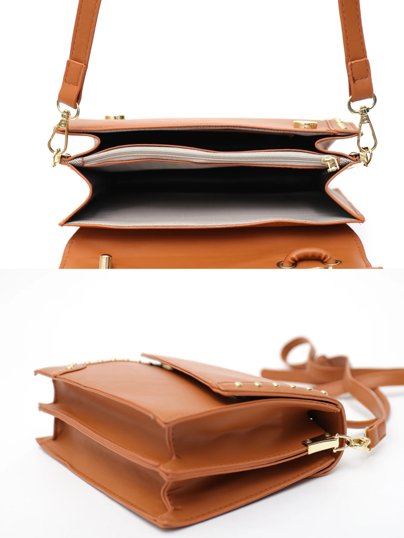 CEZIRA Casual Fashion Rivet Square Shoulder Bags Women PU Vegan Leather Top-handle Handbag Daily Leisure Travel Cross Body Purse