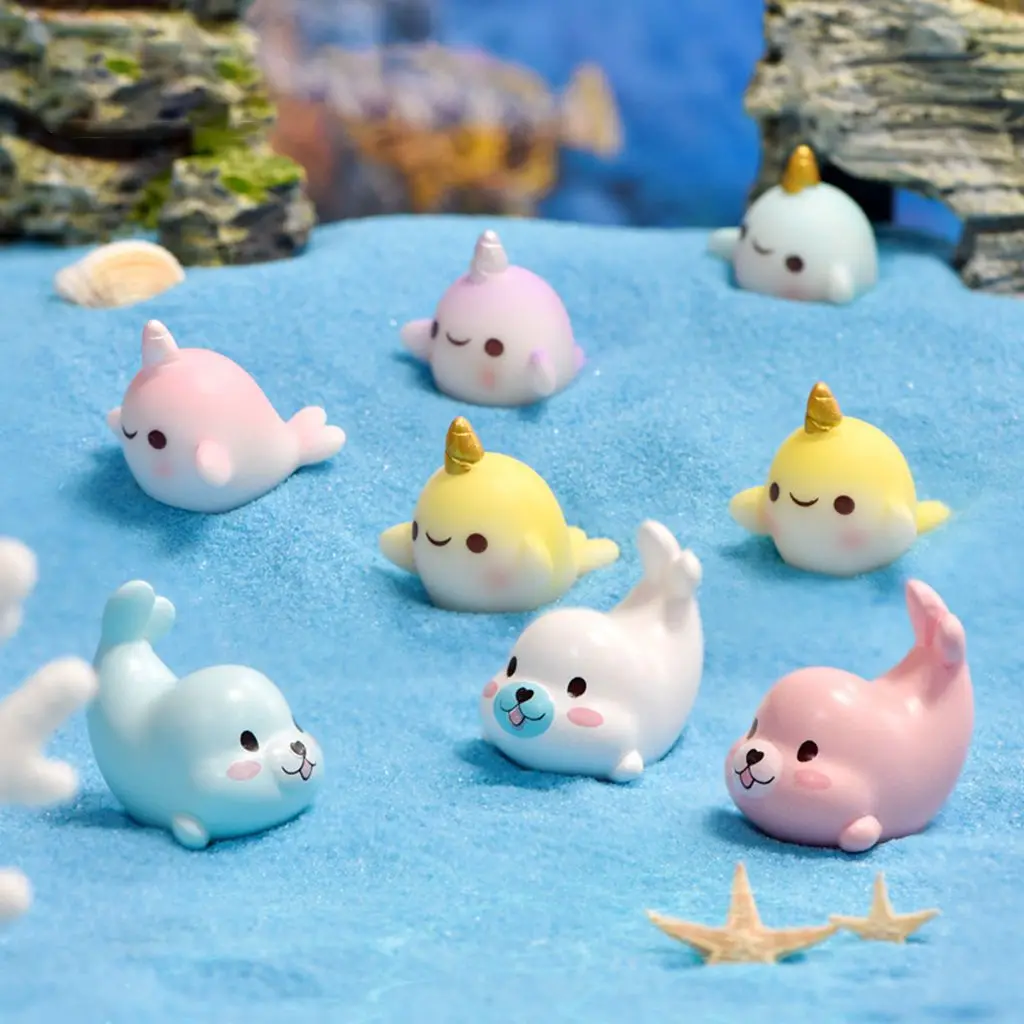 

1 Pc Cartoon Cute Seal Unicorn Small Statue Mini Figurine For Dollhouse Layout Crafts Figure Fairy Garden Ornament Miniatures
