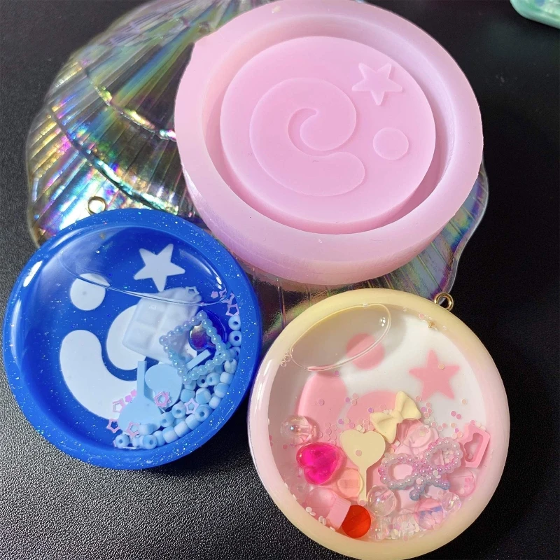 

652F Shiny Glossy Geometry Round Meteorite Silicone Epoxy Resin Mold DIY Keychain Pendant Jewelry for Bag Decorations Craft