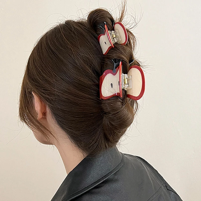 Модные универсальные акриловые заколки для волос в форме яблока креативные