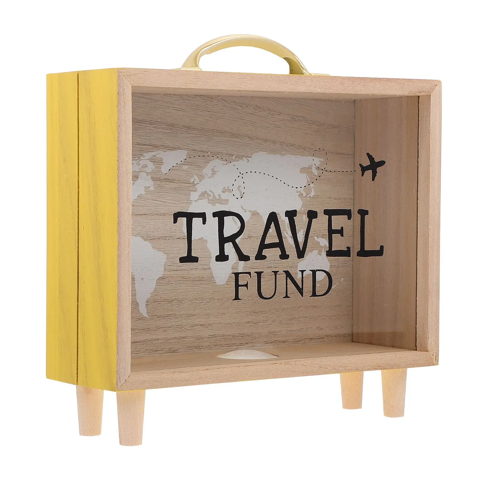 1pc Handheld Travel Storage Bank Money Box Wooden Piggy Jar Fund Saving Box Children Saving Bank Desktop Ornaments 20.5x7x19cm