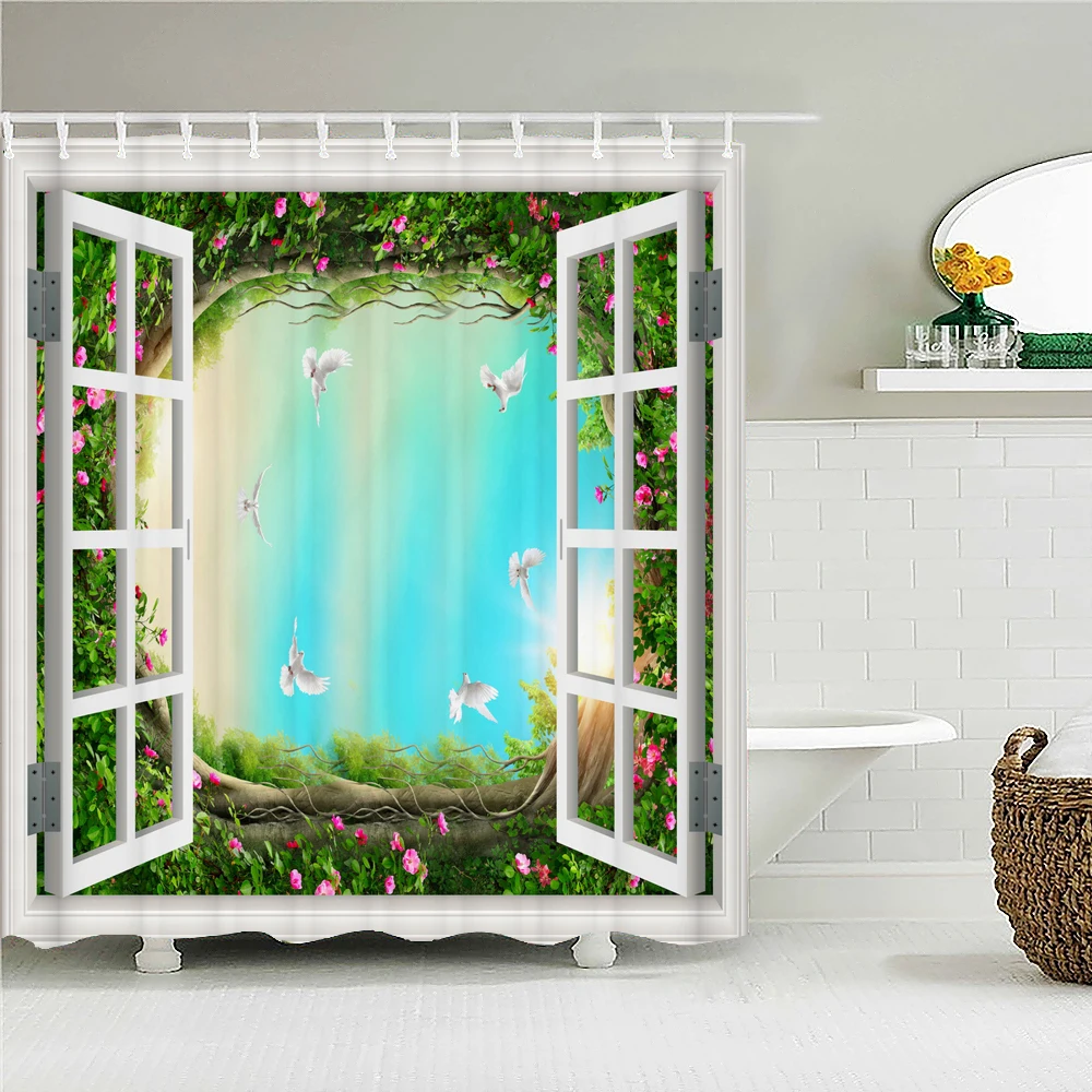 

Beautiful Natural Landscape 3D Printing Forest Waterfall Shower Curtain Waterproof Bathroom Decoration Home Furnishing