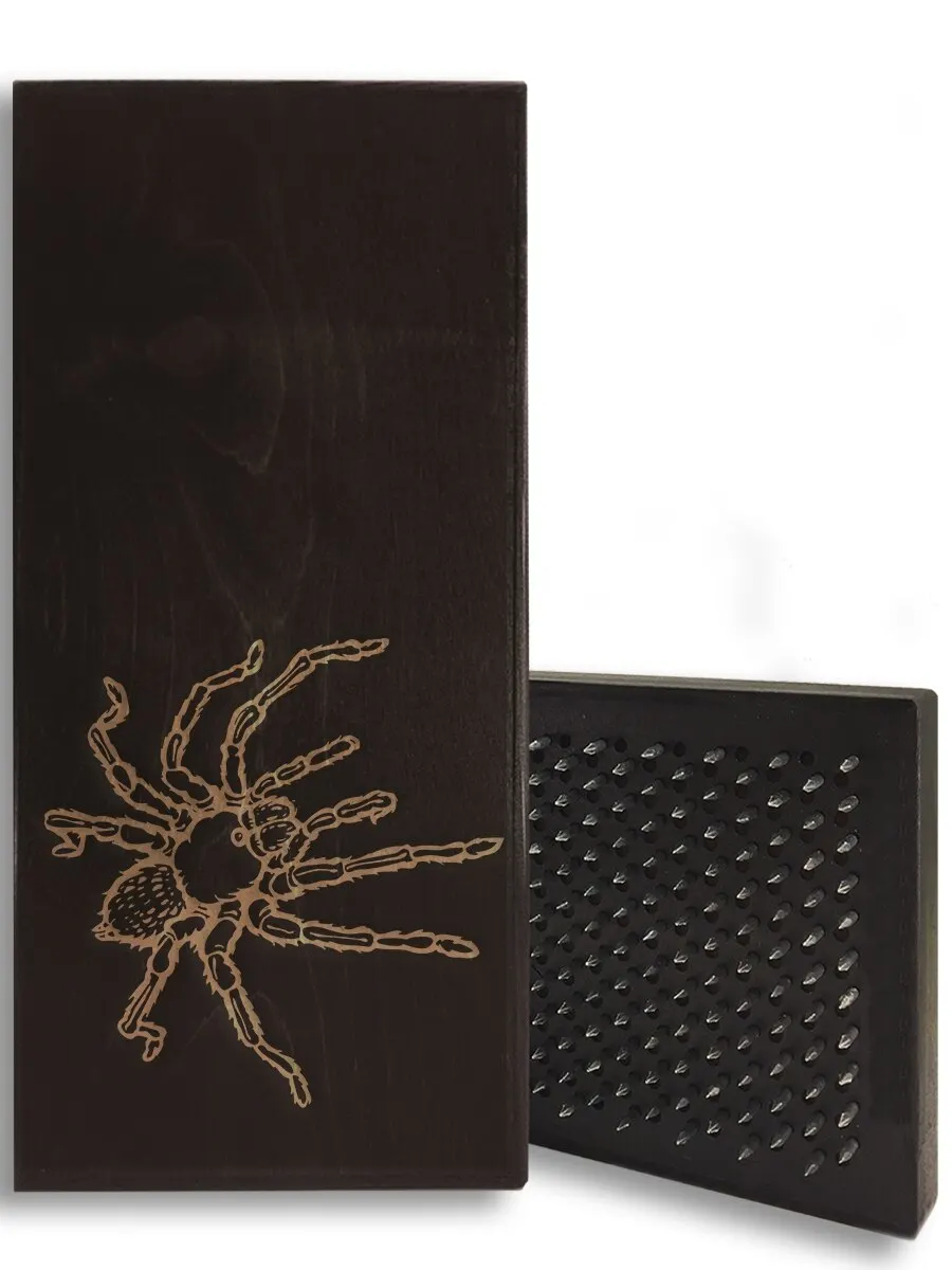 Доска с гвоздями для стоп Садху, коврик для йоги Черный Паук-194 шаг 10мм Медитация.