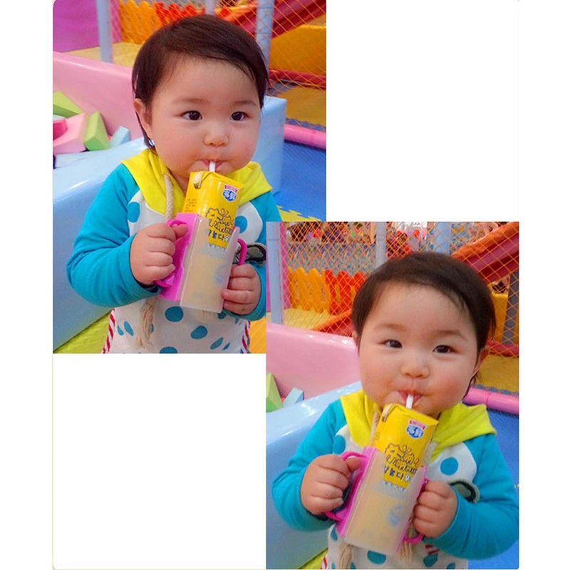 

2 Colors Kids Bottle Cup Holder Adjustable Plastic Safy Baby Toddler Kid Juice Milk Drinking Bottle Cup Holder Mug Box