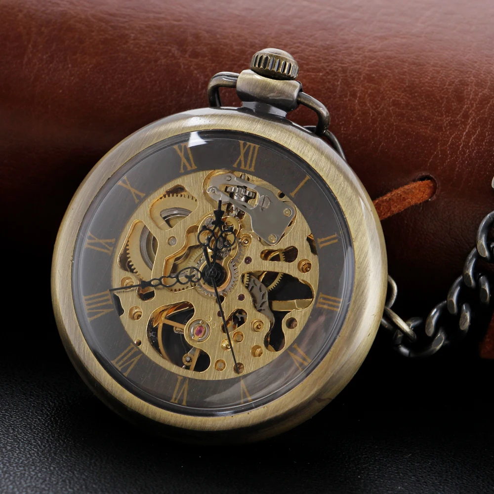 Bronze Hollow Out Design Mechanical Pocket Watch High Quality Unisex Necklace Timing Pendant Mens and Women's Pocket Watch Renoj