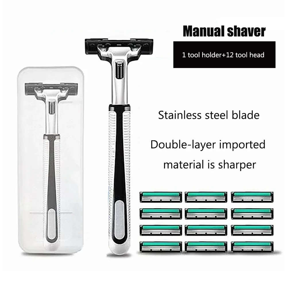 

2-Layer Manual Safety Blade Shaver for Men and Women's Hair Removal and Beard Shaving.