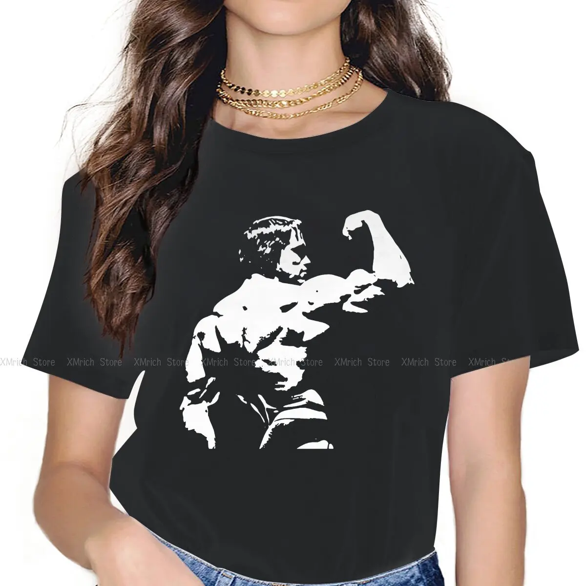 

CONQUER Sweet Girls Women T-Shirt Arnold Schwarzenegger Mr Universe Bodybuilding Blusas Harajuku Casual Short Sleeve Vintage