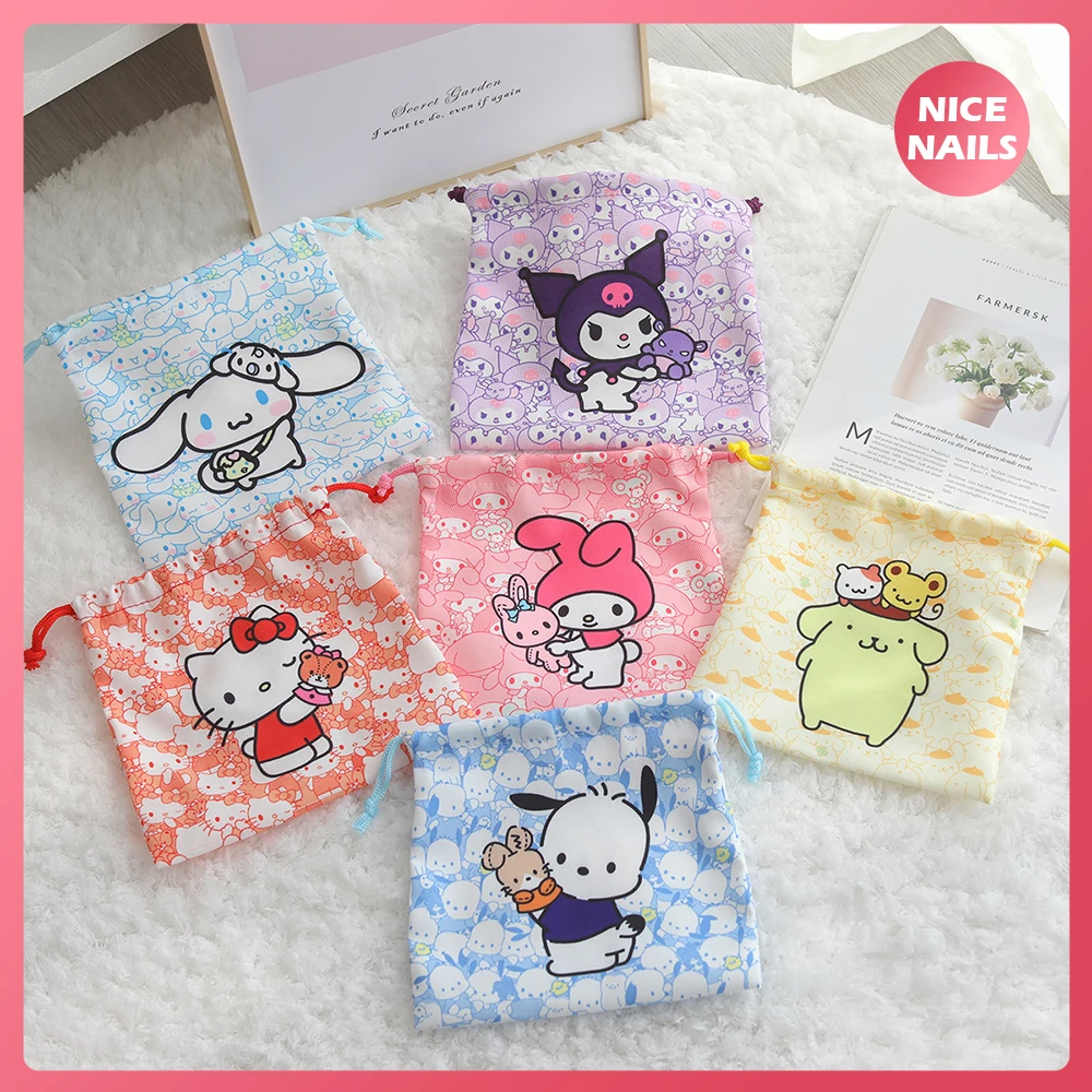 

Cartoon Drawstring Storage Bag Hello Kitty Cinnamoroll Kuromi Mymelody Sanitary Pad Toiletries Cosmetic Coin Purse Storage Bag