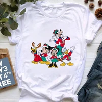disney christmas family t shirts mickey and friends print festive vibe clothes for women y2k fashion tops xmas eve home t shirt