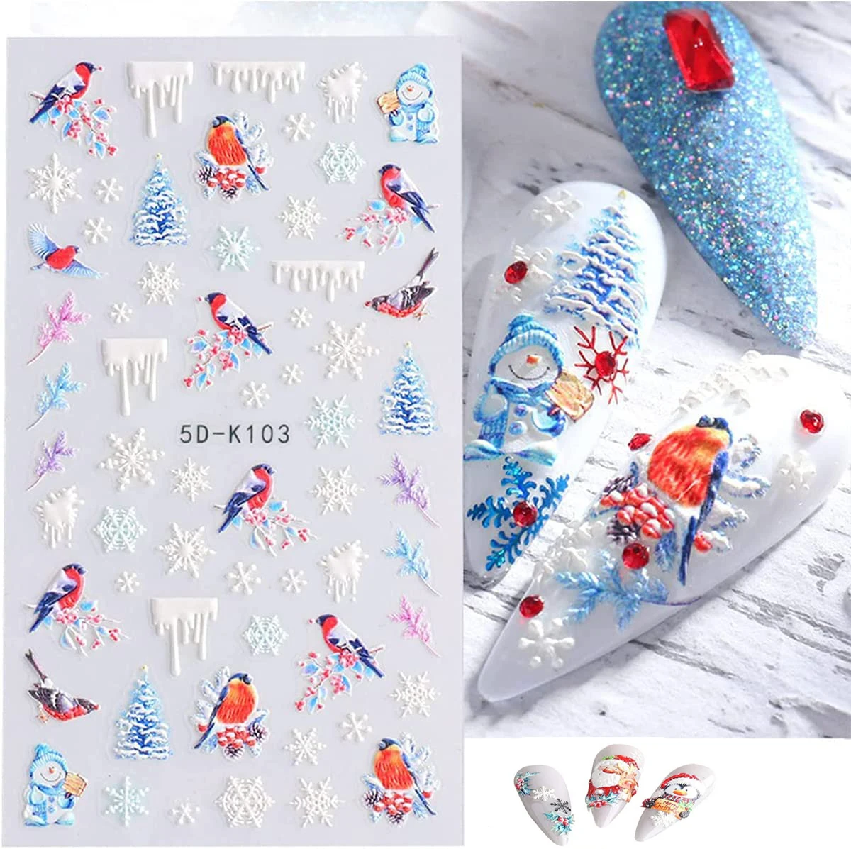 

5D Embossed Christmas Nail Art Stickers Snowflake Santa Snowman Nail Decals Self-Adhesive Stickers for Manicure Art DIY Decors