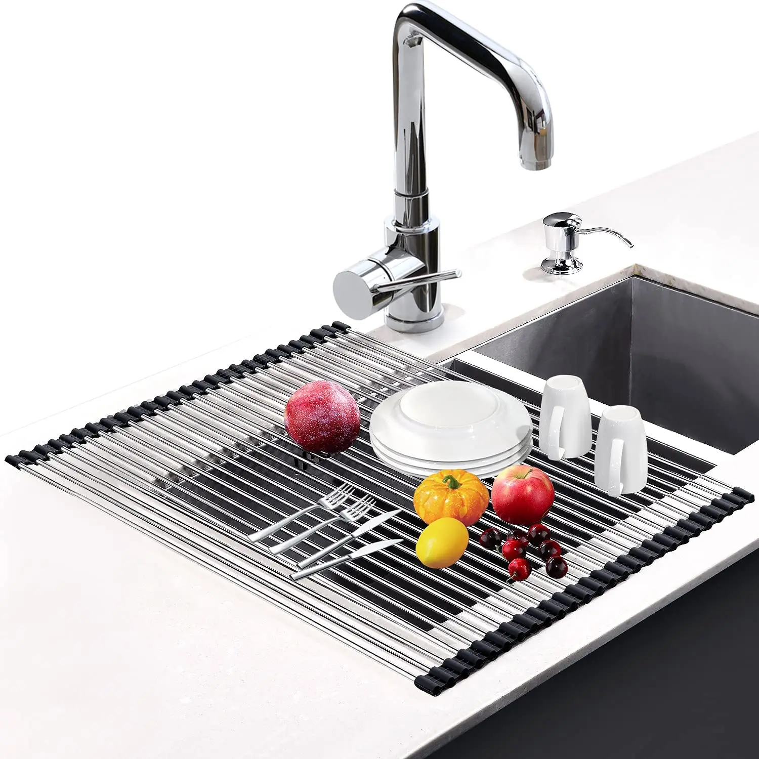 

Roll up Dish Drying Rack Folding Multipurpose Rustproof Dish Drainers Over Sink For Kitchen Accessories Organizer Bathroom Tray