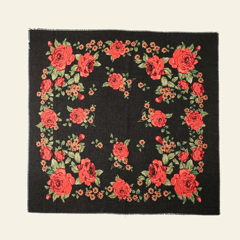 Модный русский квадратный шарф шали мусульманские женские шарфы с цветочным