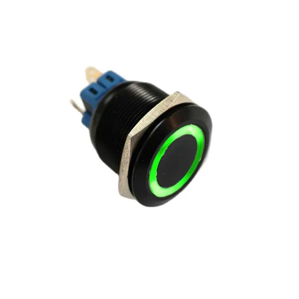 25mm Black Aluminum 12V White Blue Ring Illumination Momentar Start Switch+CE+RoHS+UL |