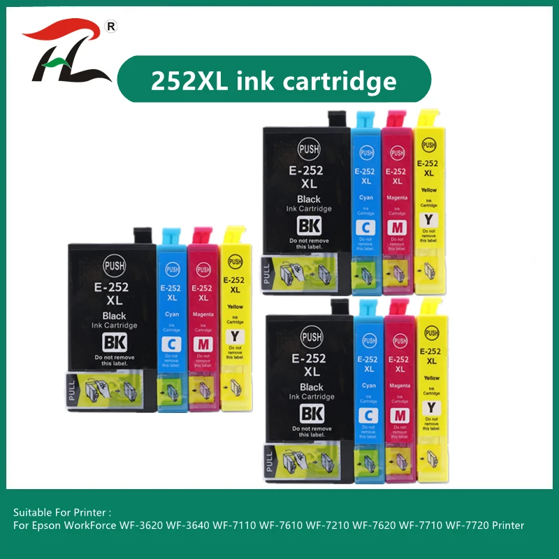 Compatible 252XL Ink Cartridge T252XL E-252XL 252 XL For Epson WorkForce WF-3620 3640 7110 7210 7610 7620 7710 7720 Printer