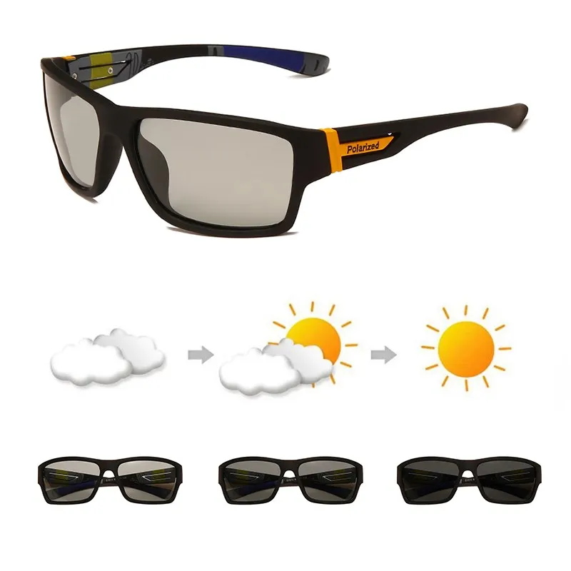 

Photochromic Polarized Sunglasses Men Driving Sports Square Chameleon Discoloration Goggles Polaroid Sun Glasses 2021 Brand Men