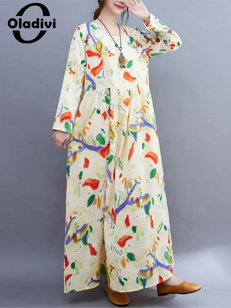 

Oladivi женское модное повседневное свободное пляжное платье с длинным рукавом с принтом 2022 весенне-осенние богемные платья большого размера длинное платье 9188