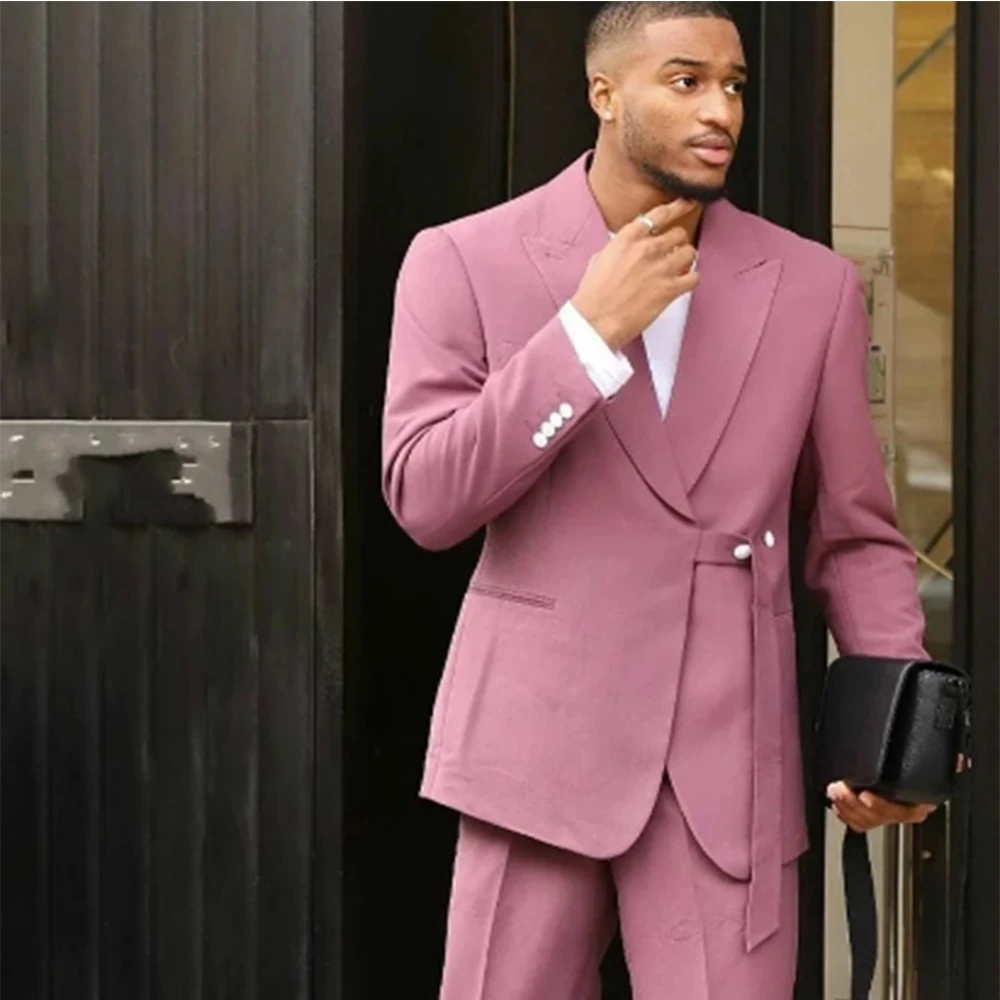 New Designer Men's Suit With Belt Prom Slim Fit Tuxedo Suits Wedding Groomsmen Blazer 2 Pieces (Jacket+Pants) Costume Homme