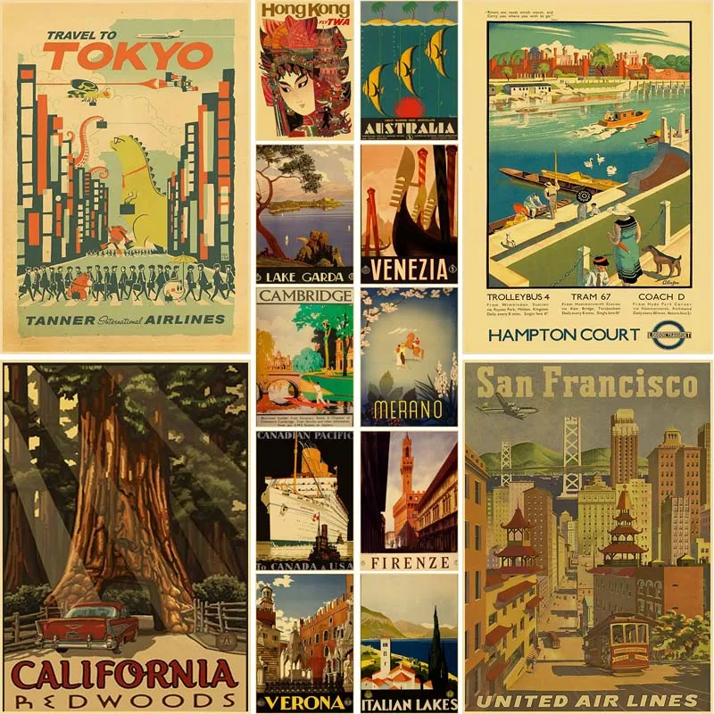 

Vintage Travel City Merano Venezia Posters Art Paintings Retro Wall Pictures Kraft Paper Print Stickers Room Decoration Painting