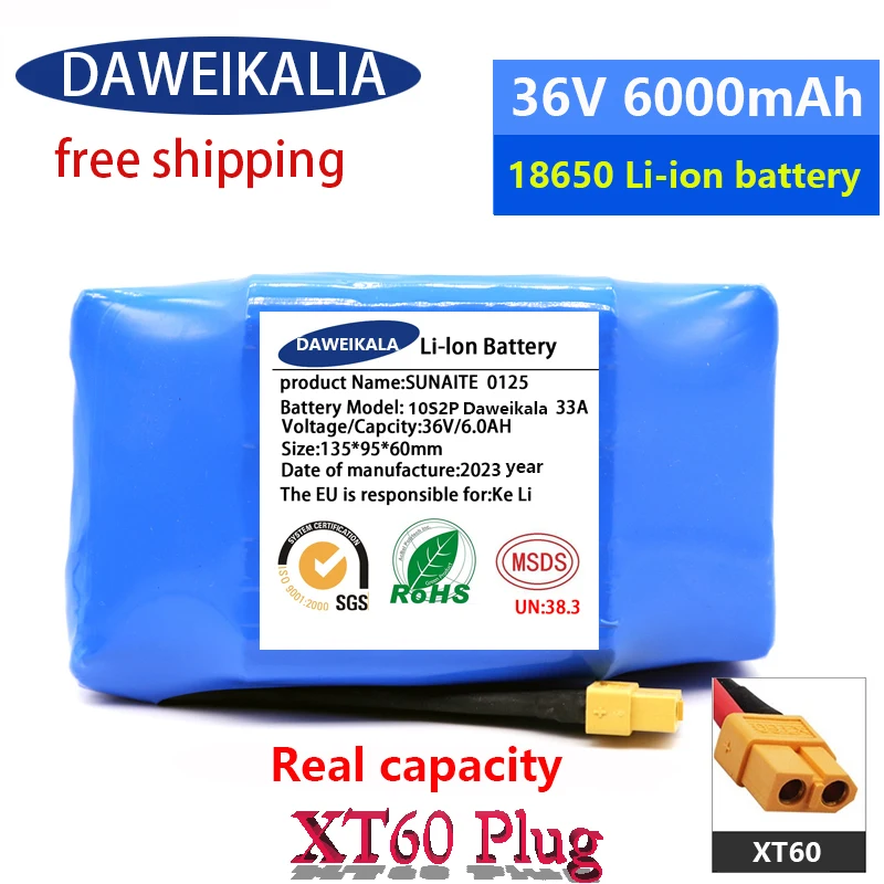 

Original36V Battery Packs 6000mAh 6.0Ah Rechargeable Lithium Ion Battery for Electric Self Balancing Scooter HoverBoard Unicycle