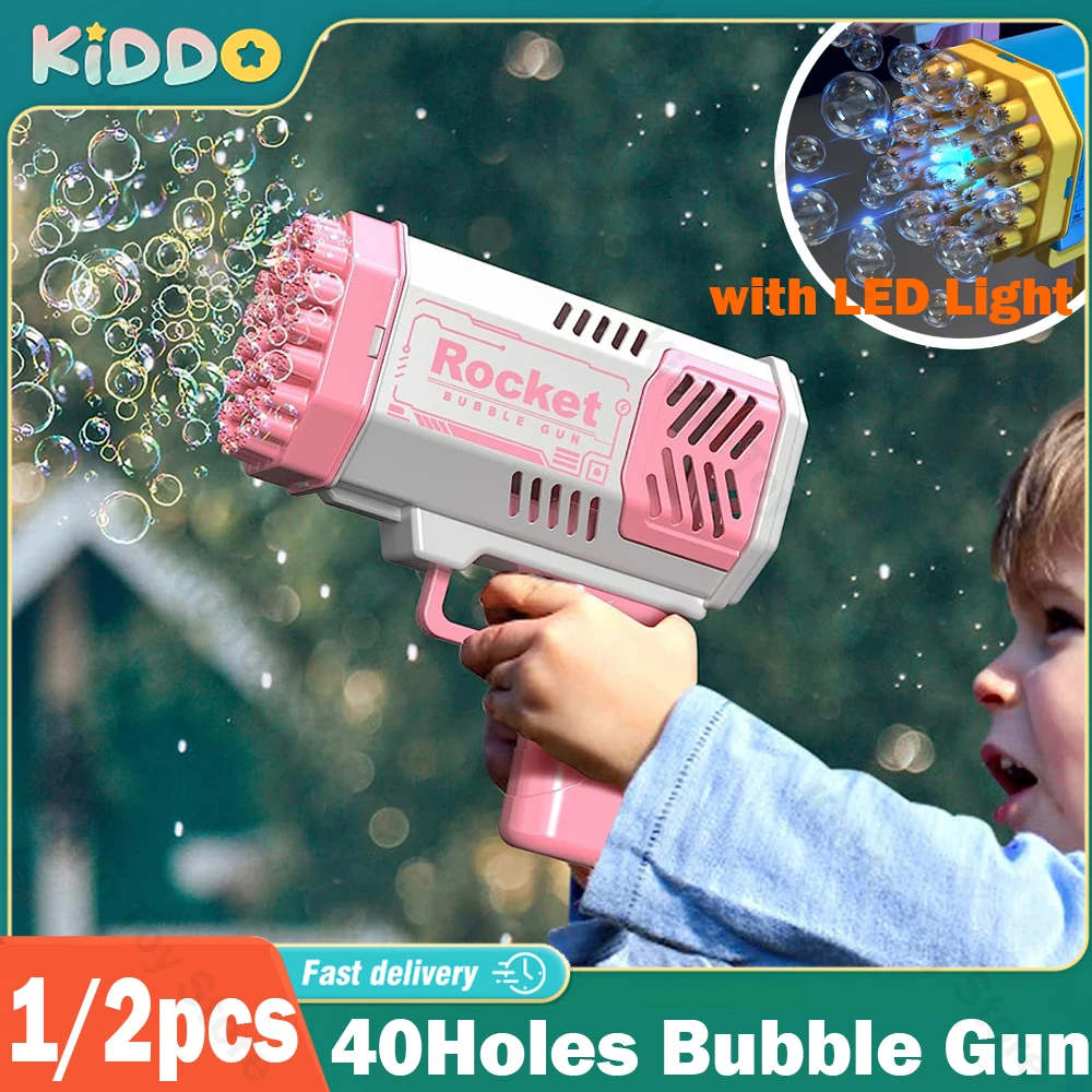 

40 Holes Bubble Gun Automatic Rocket Machine with Light Toy Children Summer Beach Outdoor Fight Fantasy Toys for Boys Girls Gift