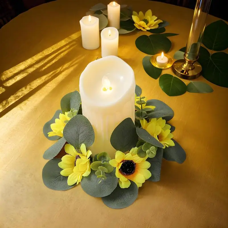 Подсолнух Кольца Для Свечей Венки 9 дюймов Искусственные Кухонного Шкафа