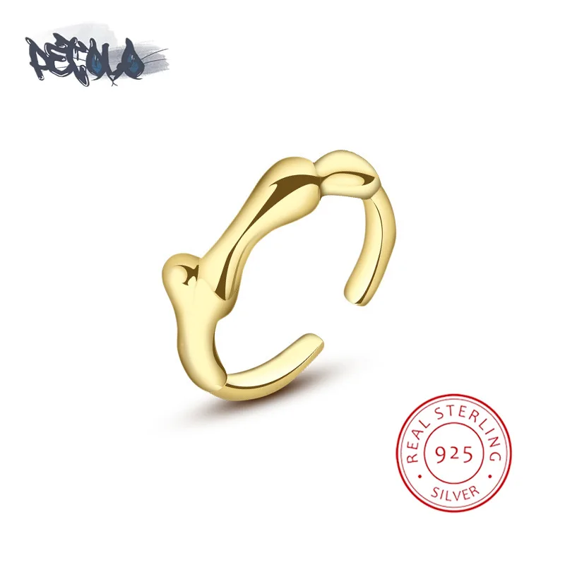 

Женское кольцо из серебра 925 пробы, простое кольцо неправильной формы с линией, модное ювелирное изделие из 18-каратного золота высокого класса, серебряные украшения