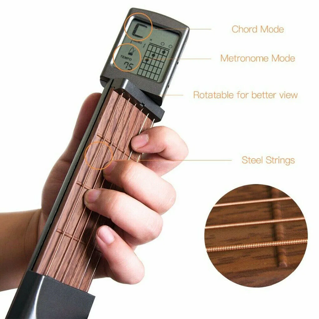 

Digital Guitar Chords Trainer Pocket LCD Practice Tool with Rotatable Screen 6 Tone Chart Develop Muscle Memory