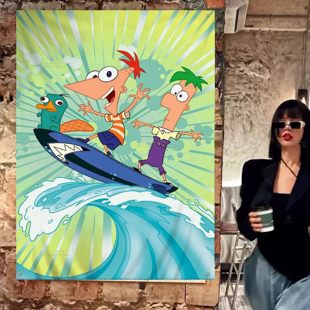 P-phineas мультфильм F-фаски ретро флаги множественный выбор живой студийный стенд