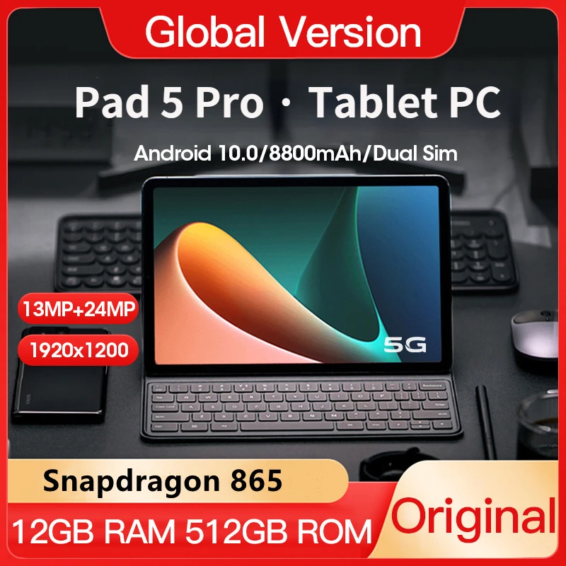 Планшет глобальная версия Pad 5 Pro, 11 дюймов, ЖК-экран, 128/256/512 ГБ, планшет Android, Snapdragon 865, 5GWIFI, Оригинальный планшет Pro Pad 5