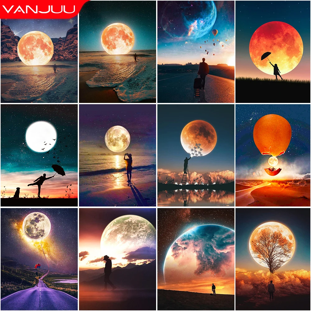 

5D алмазная живопись, цвет Φ Moon Full стразы, вышивка, Набор для вышивки крестиком для взрослых, домашний декор