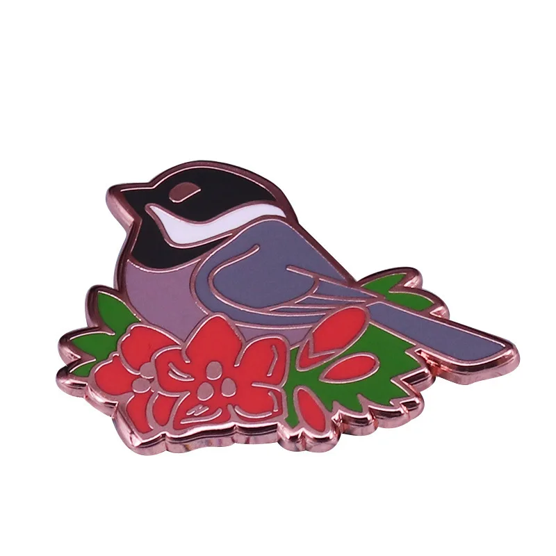 

XM-funny Spring Wildflower Bird Badge Rose Gold Design Beautiful Nature Lover Collection Badge Coat Hat Accessories Brooch