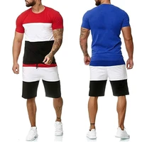 summer male suit stripe patchwork short sleeve t shirt and shorts casual sport man tracksuit man clothing sets 2022 fashion