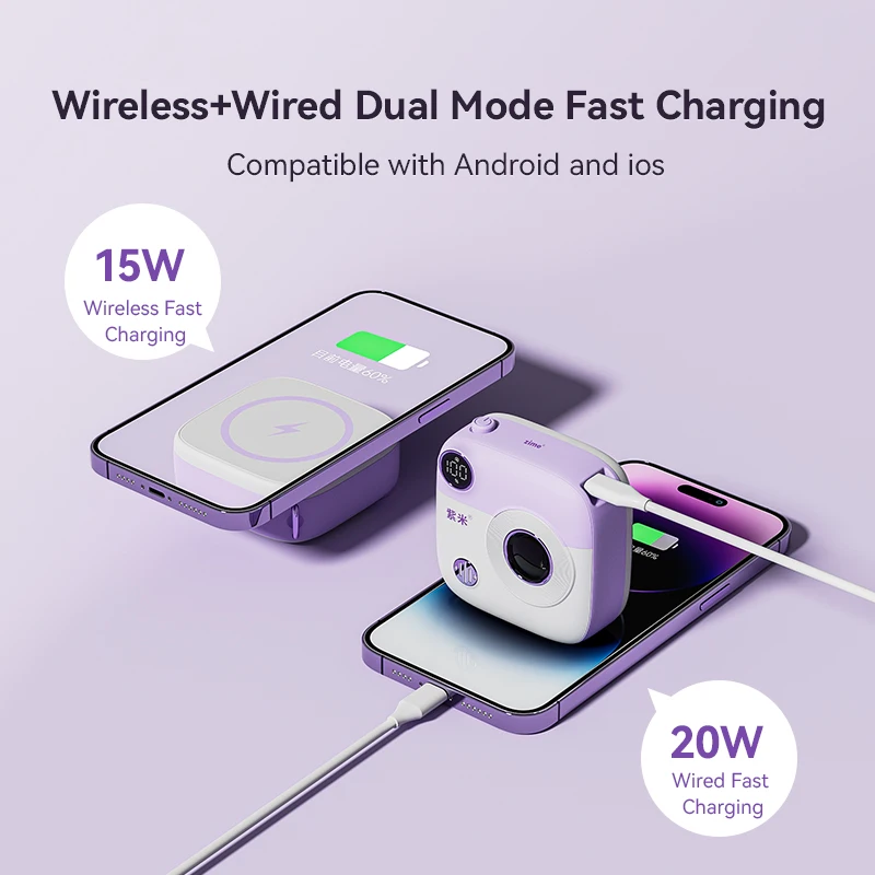 Zime 10000mAh Mini Magnetic Power Bank 20W Fast Charging Wireless Powerbank for iPhone14 13 Pro Xiaomi Portable External Battery