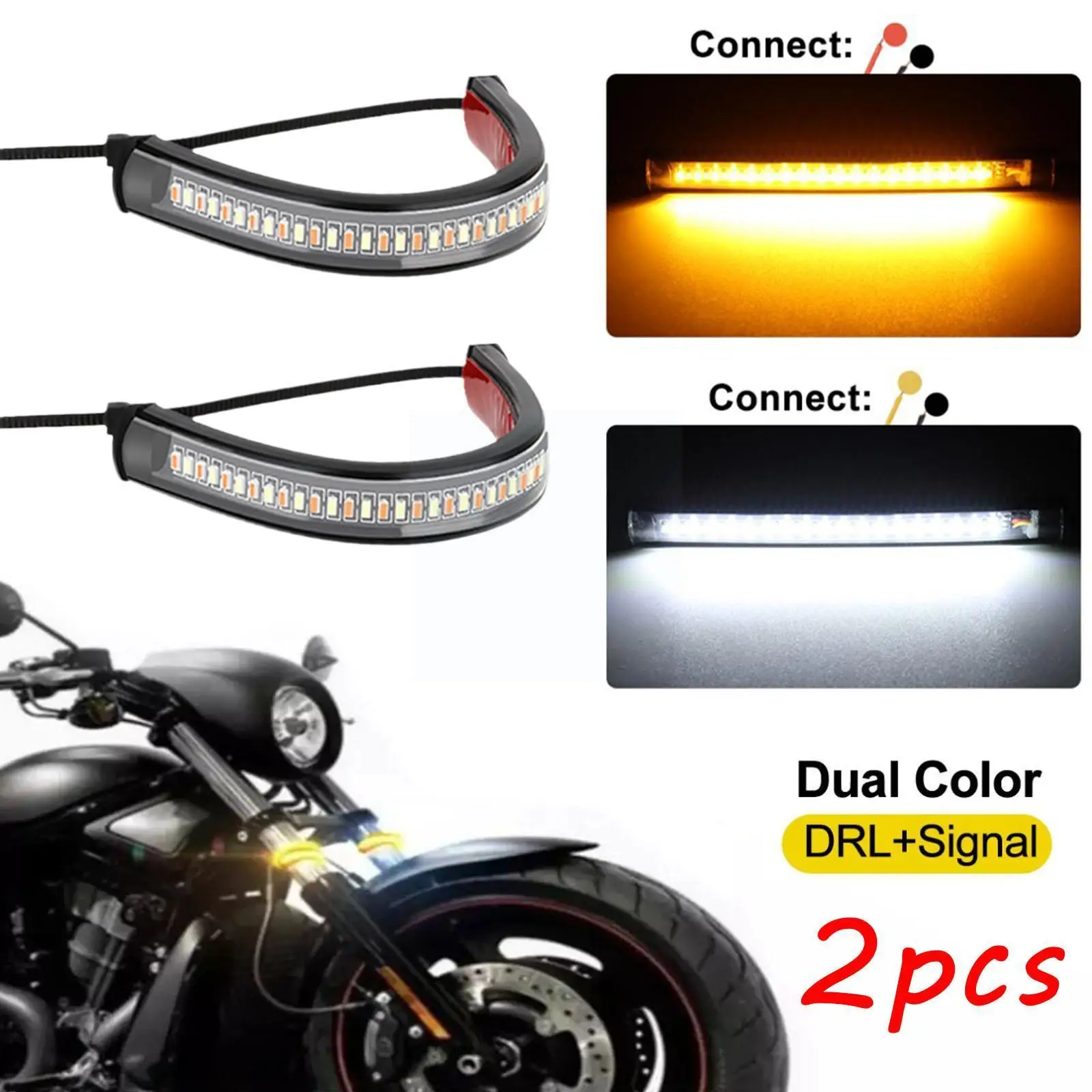 

12V Motorcycle Amber Turning Water Signal Light Universal Light Signal Tail Turn Strip Fork Bright Stop Integrated Brake Su T7D5