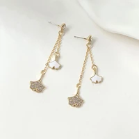 fashion leaf long tassel earrings pendant chain metal stud earrings rhinestones trend simple jewellery vintage women earrings