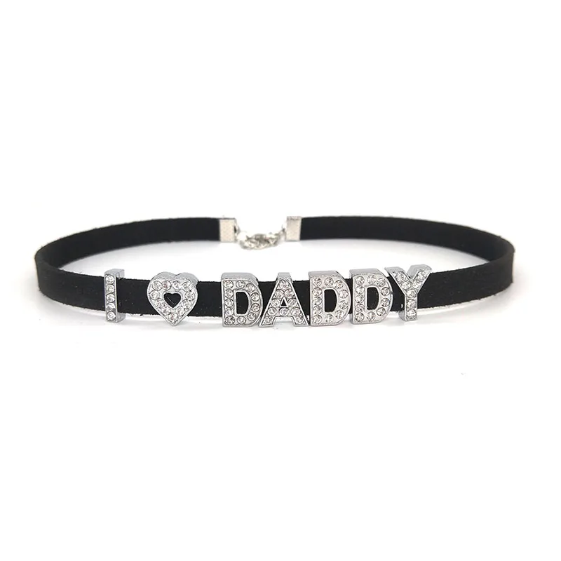 Harajuku Rhinestone Letter I love DADDY Choker Necklace for Women Custom Name Necklaces Leather Collar Cosplay DIY Jewelry