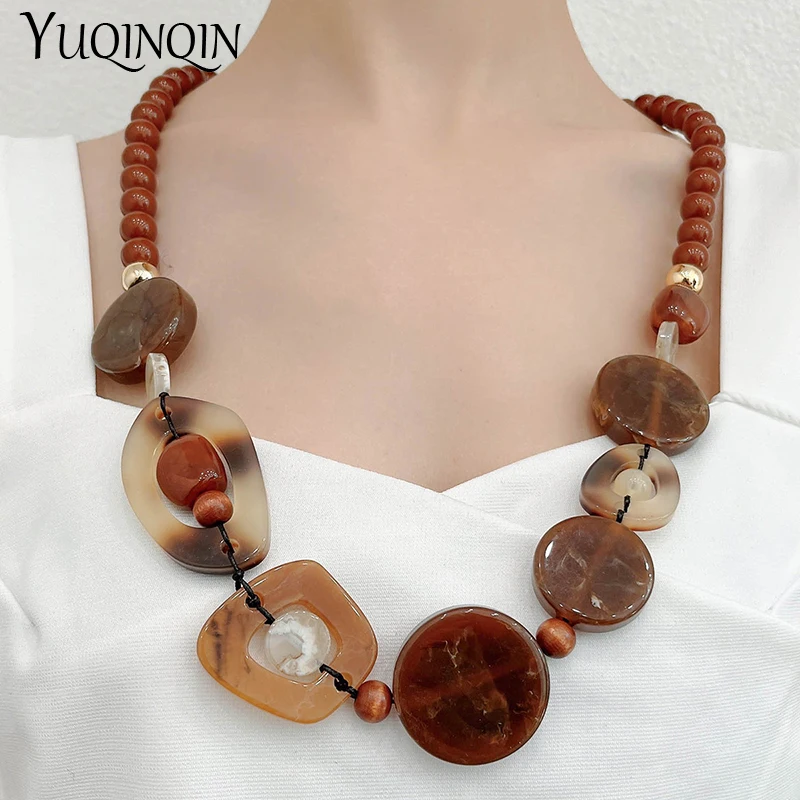 

New Colourful Acrylic Beaded Necklaces for Women 2022 Fashion Jewelry Statement Vintage Long Bead Pendant Necklace Female Gifts