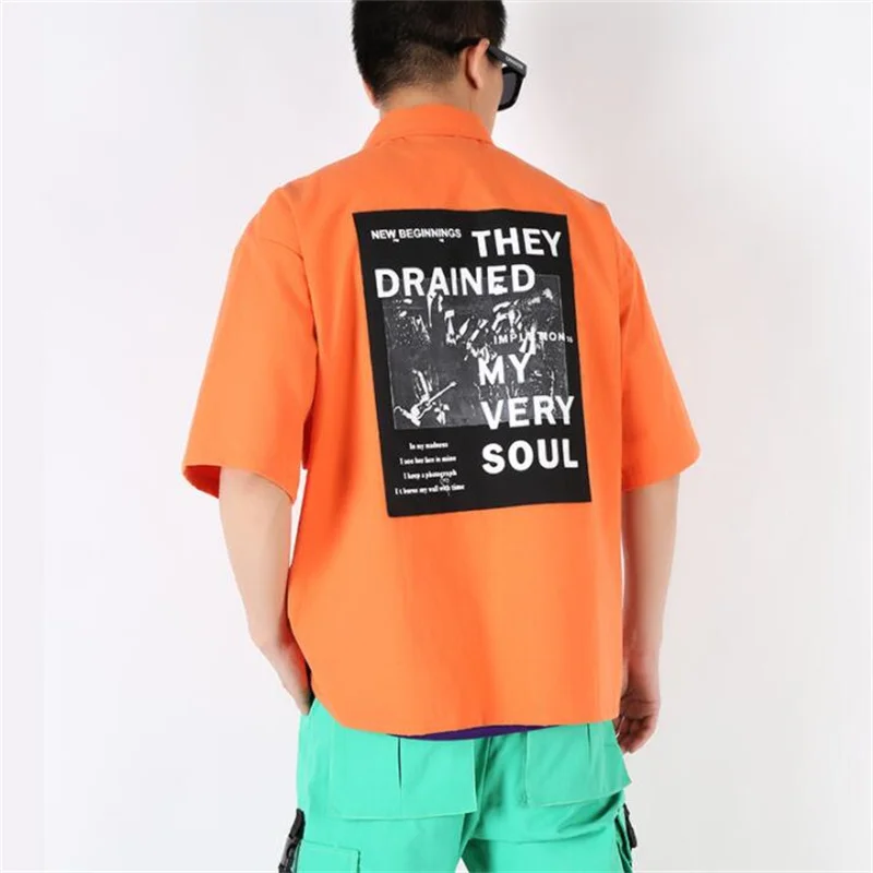 fashion shirt men short sleeve shirt teenage korean Orange Loose shirt mens Hip hop pocket personality stage singer dance b630